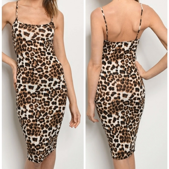 J ELISE BOUTIQUE SKINNY STRAP BODYCON LEOPARD PRINT DRESS